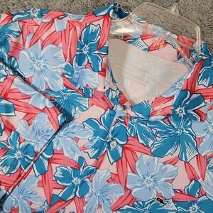 Vineyard Vines On The Go Sankaty Polo Shirt Mens L Floral Blue Pink Performance